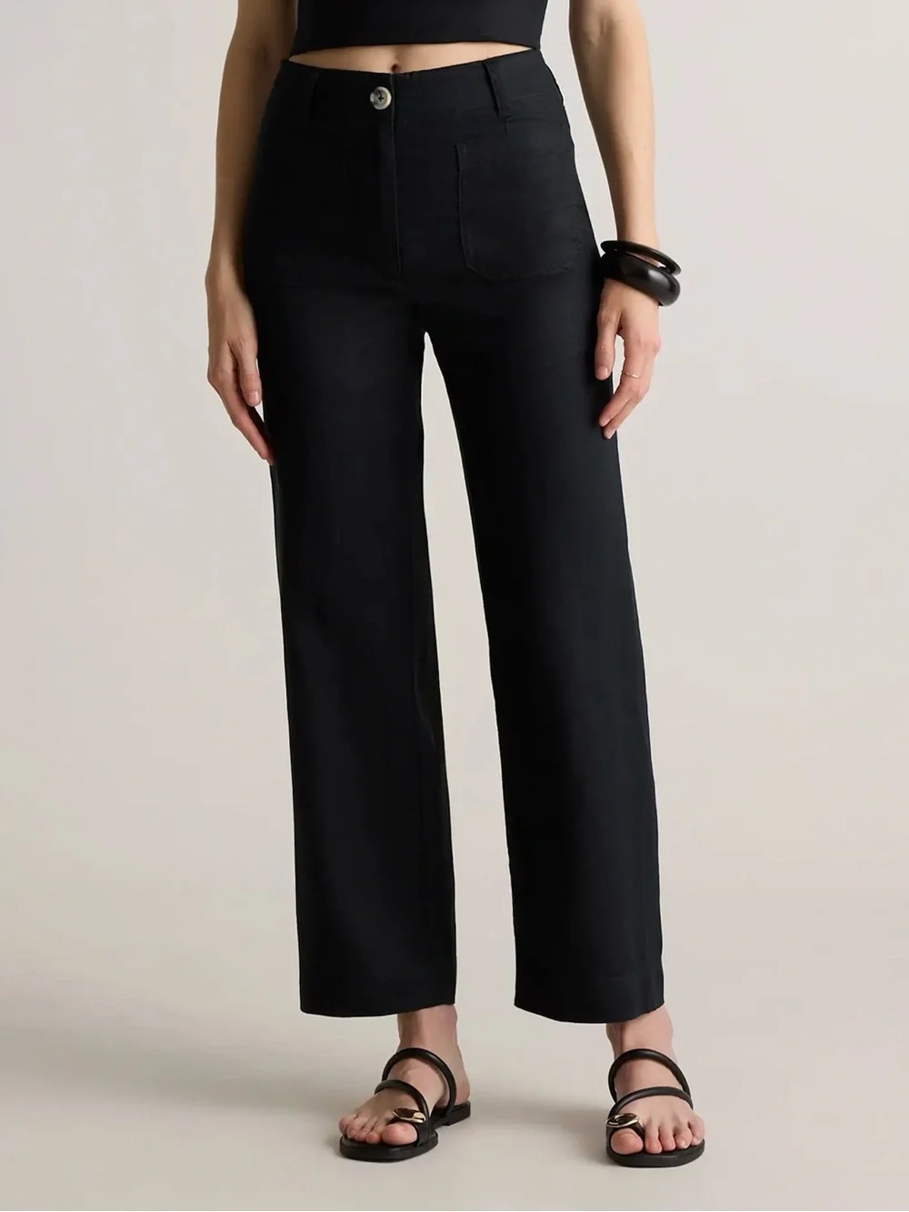 Quince 100% European Linen Patch Pocket Wide Leg Pants Sz 4 Black Minimalist A24